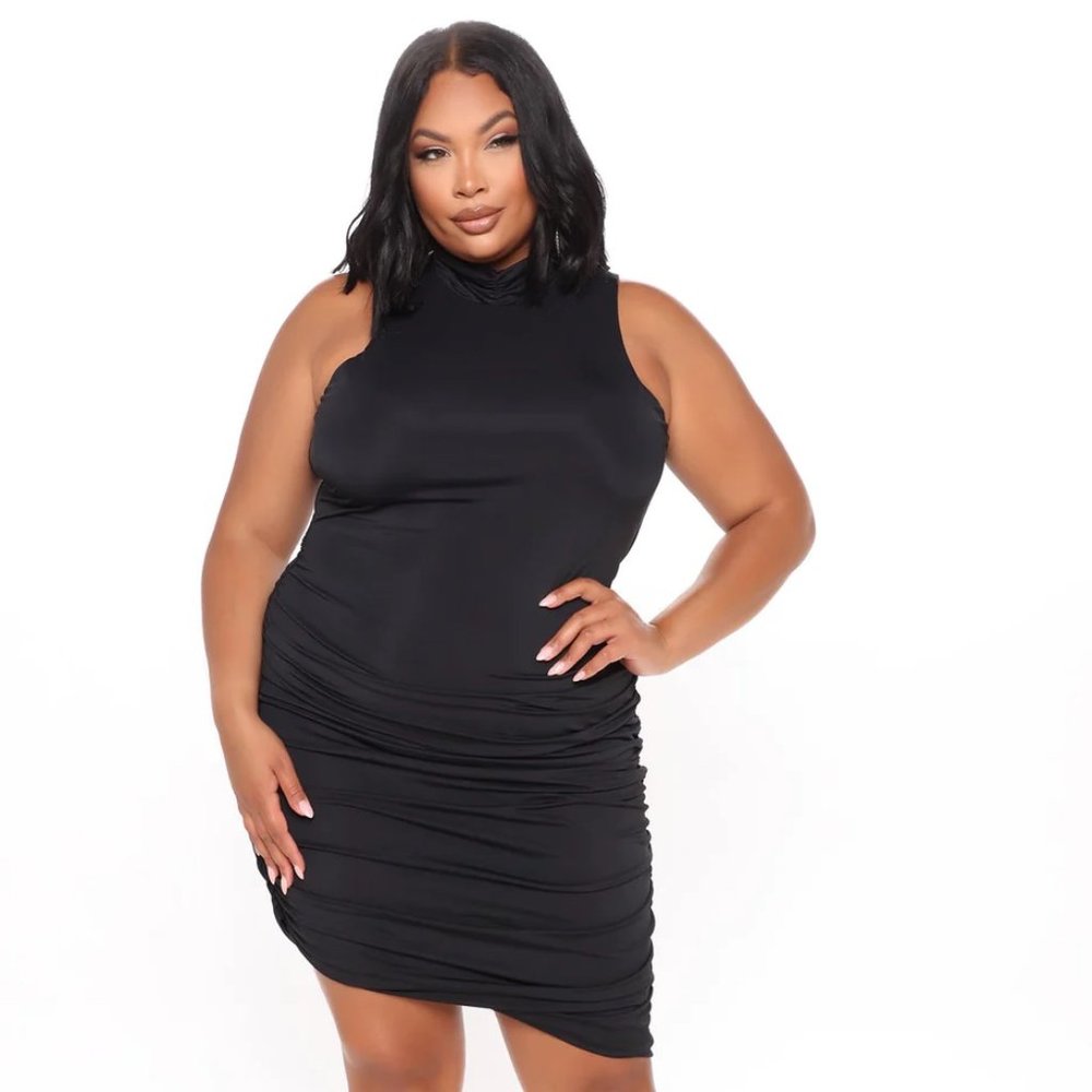 FashionNova Always Daring Ruched Mini Dress - Black